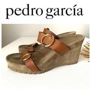 Pedro Garcia Womens Leather Wedge Platform Suede Buckle Sandals US 8 ✨NEW✨